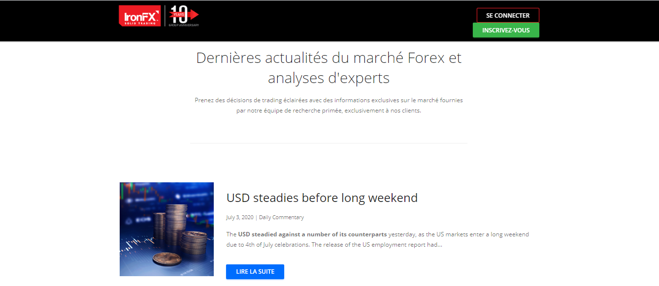 Commentaires sur les marchés de IronFX